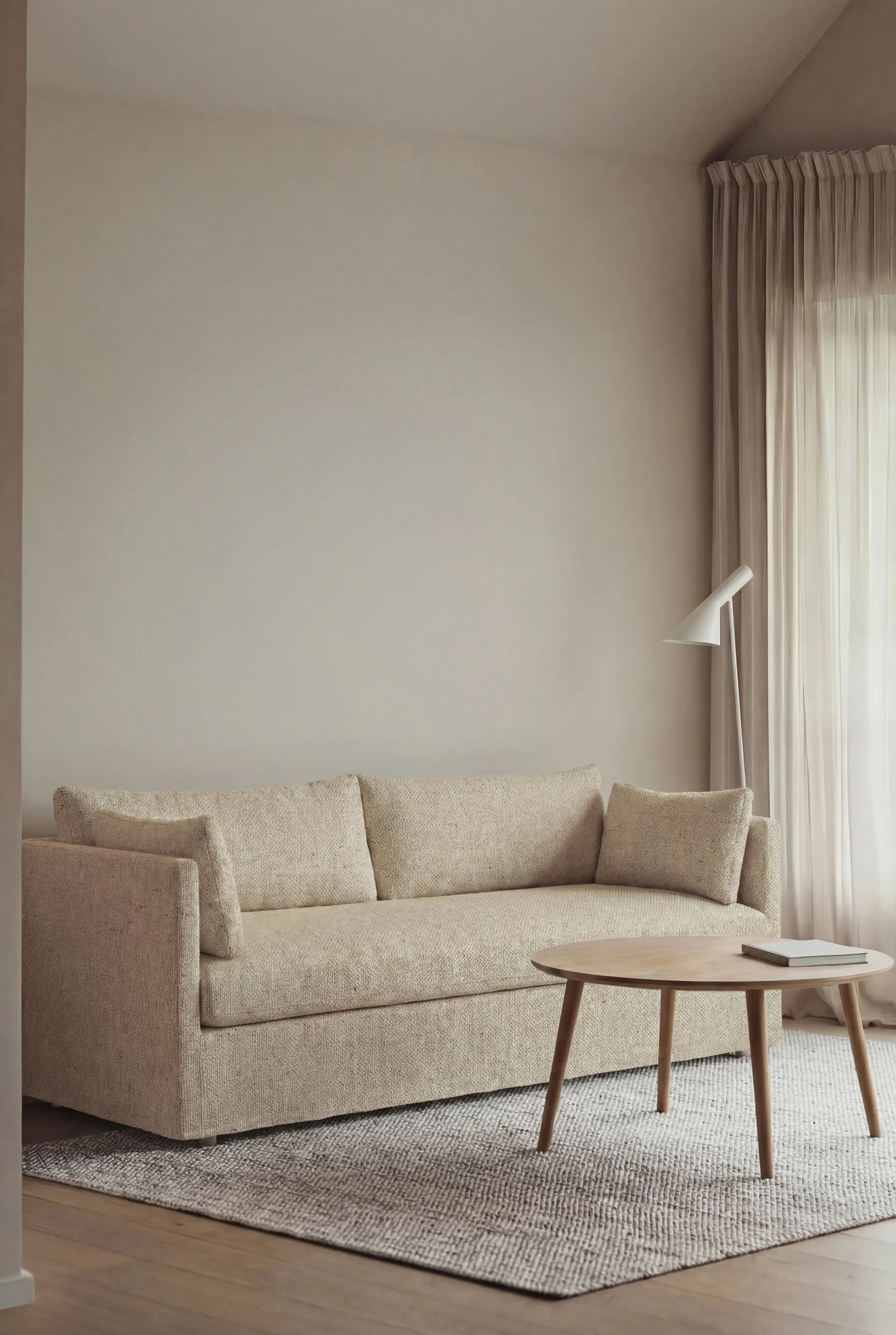 Linnevik sofa, Bern Beige 0341-white-oiled oak, 3-seater, with skirt 1898