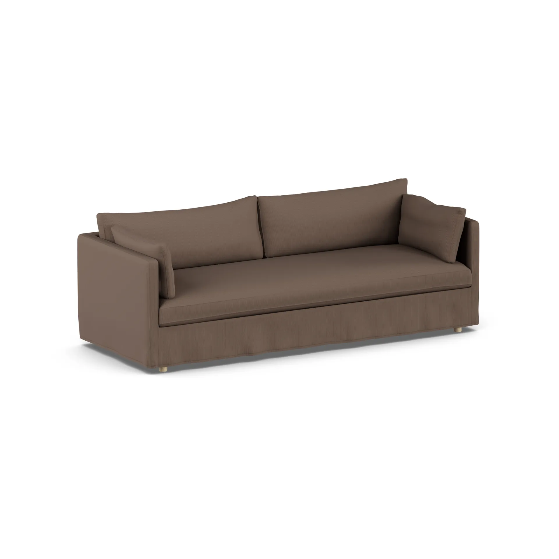 Linnevik sofa, Jump brown 1955-white-oiled oak, 4-seater, with skirt 1898