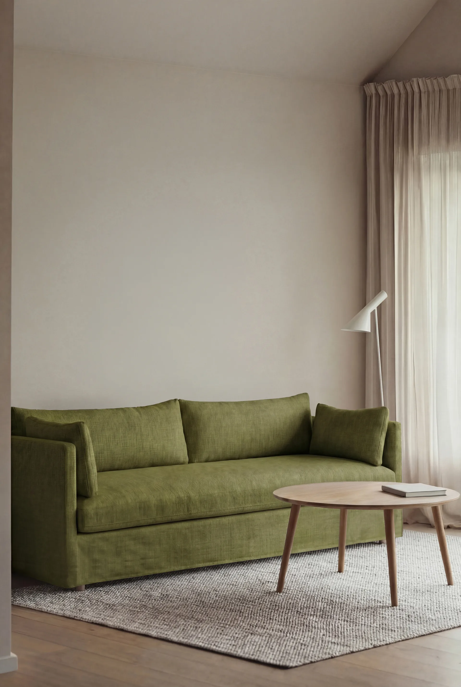 Linnevik sofa, Luiza Green 3975-white-oiled oak, 4-seater, with skirt 1898