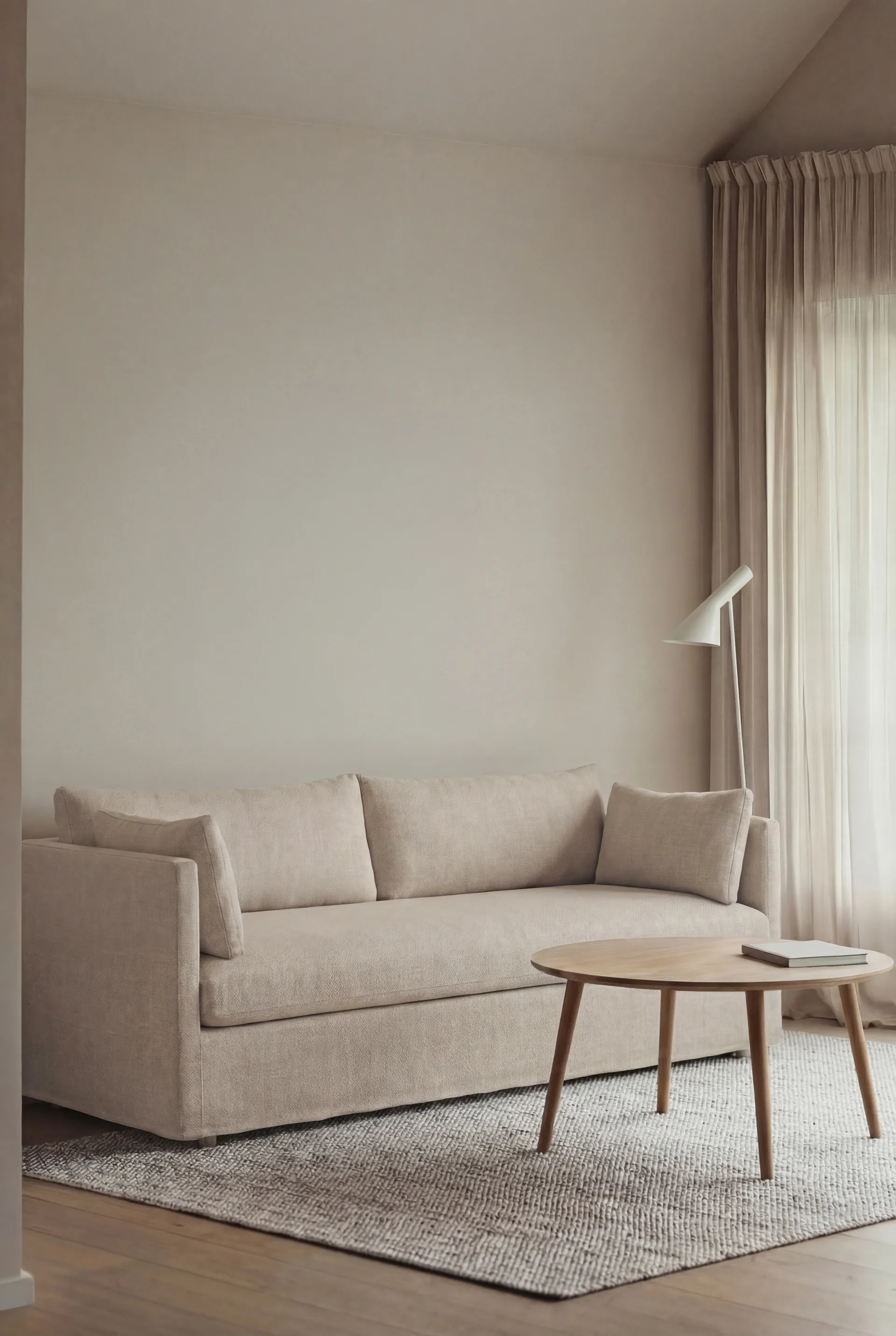 Linnevik sofa, Same Beige 6670-white-oiled oak, 3-seater, with skirt 1898
