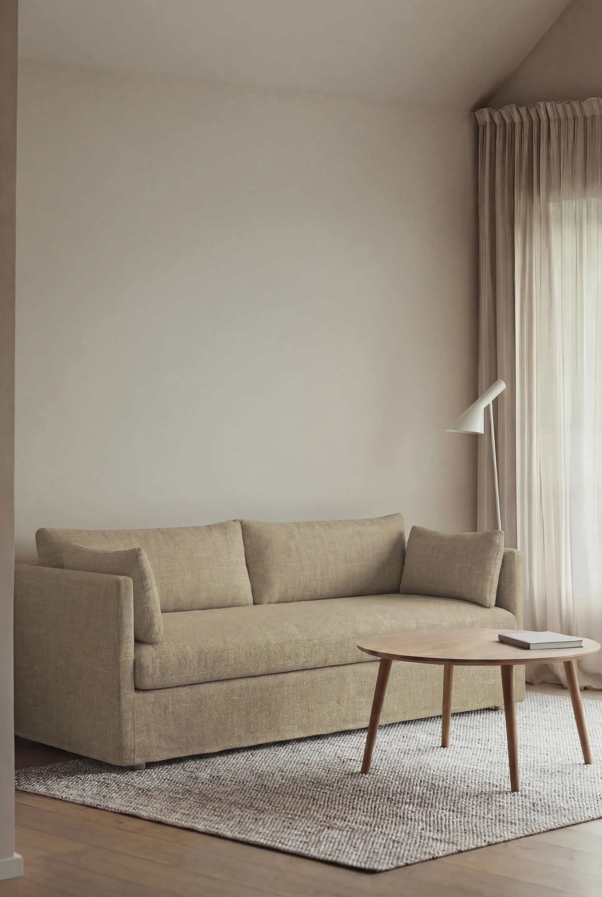 Linnevik sofa, Same Sand 6672-white-oiled oak, 3-seater, with skirt 1898