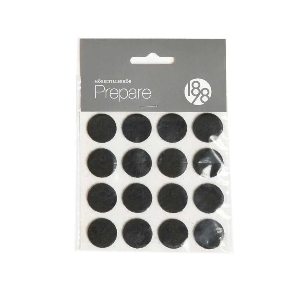 Prepare furniture floor protectors, Black, self-adhesive felt ø20 mm, 16 pcs 1898