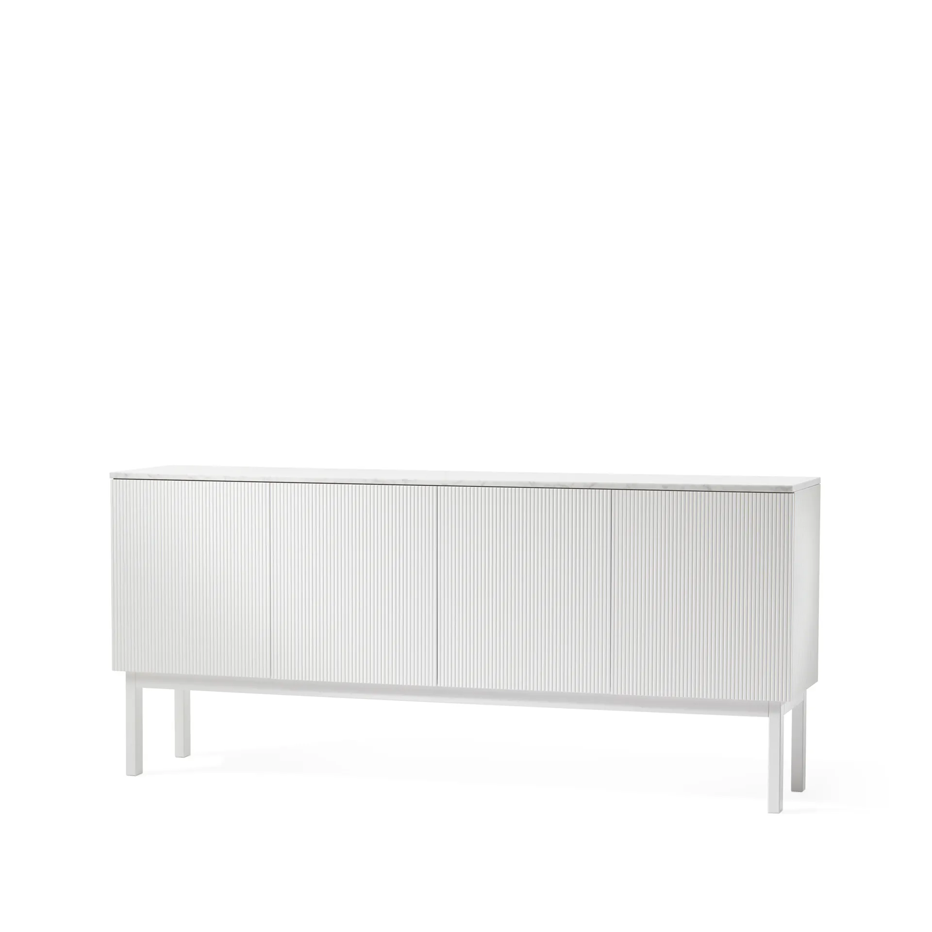 Beam side table, White lacquer, white stand, tabletop in carrara marble A2