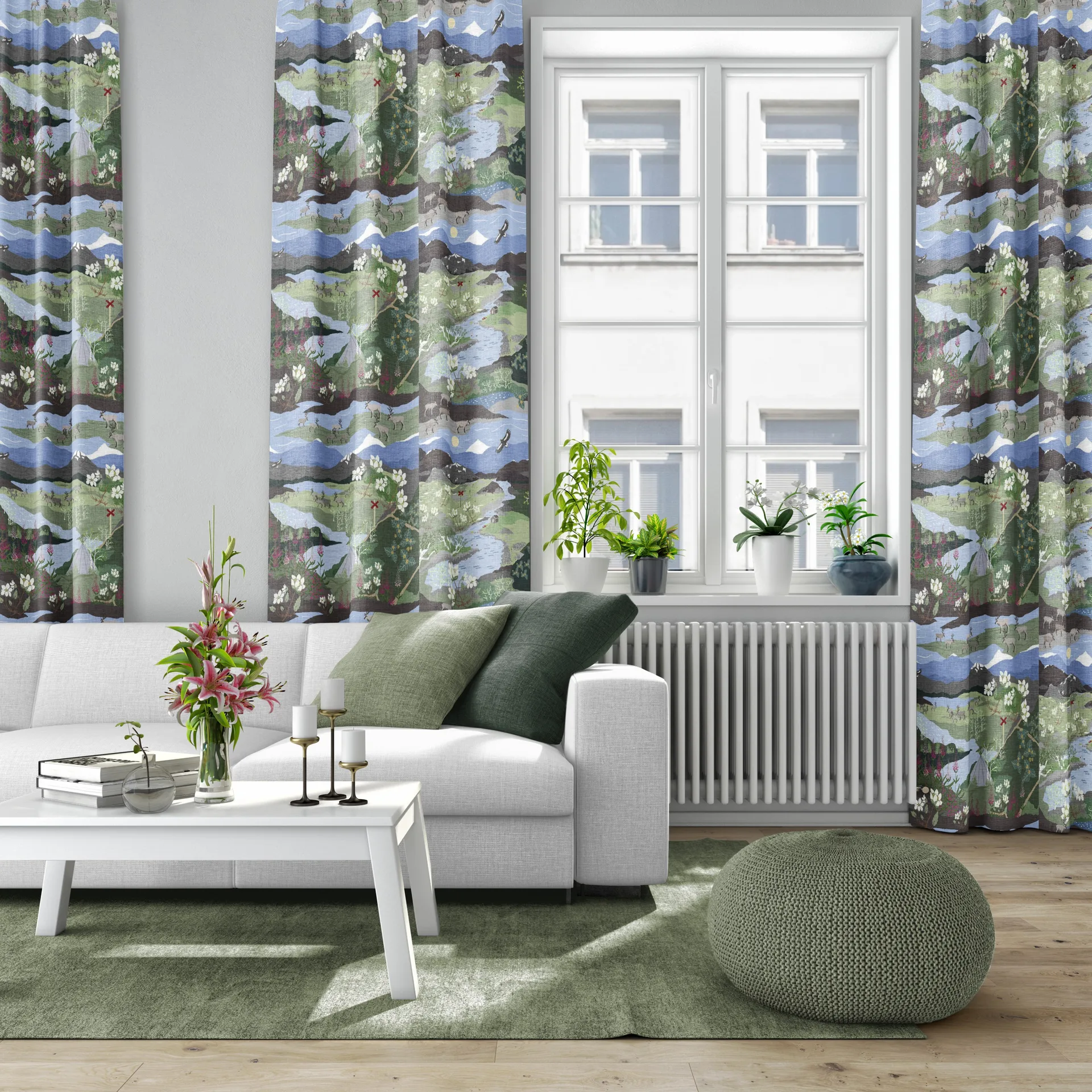 Fjällvandring fabric, Blue-green Arvidssons Textil