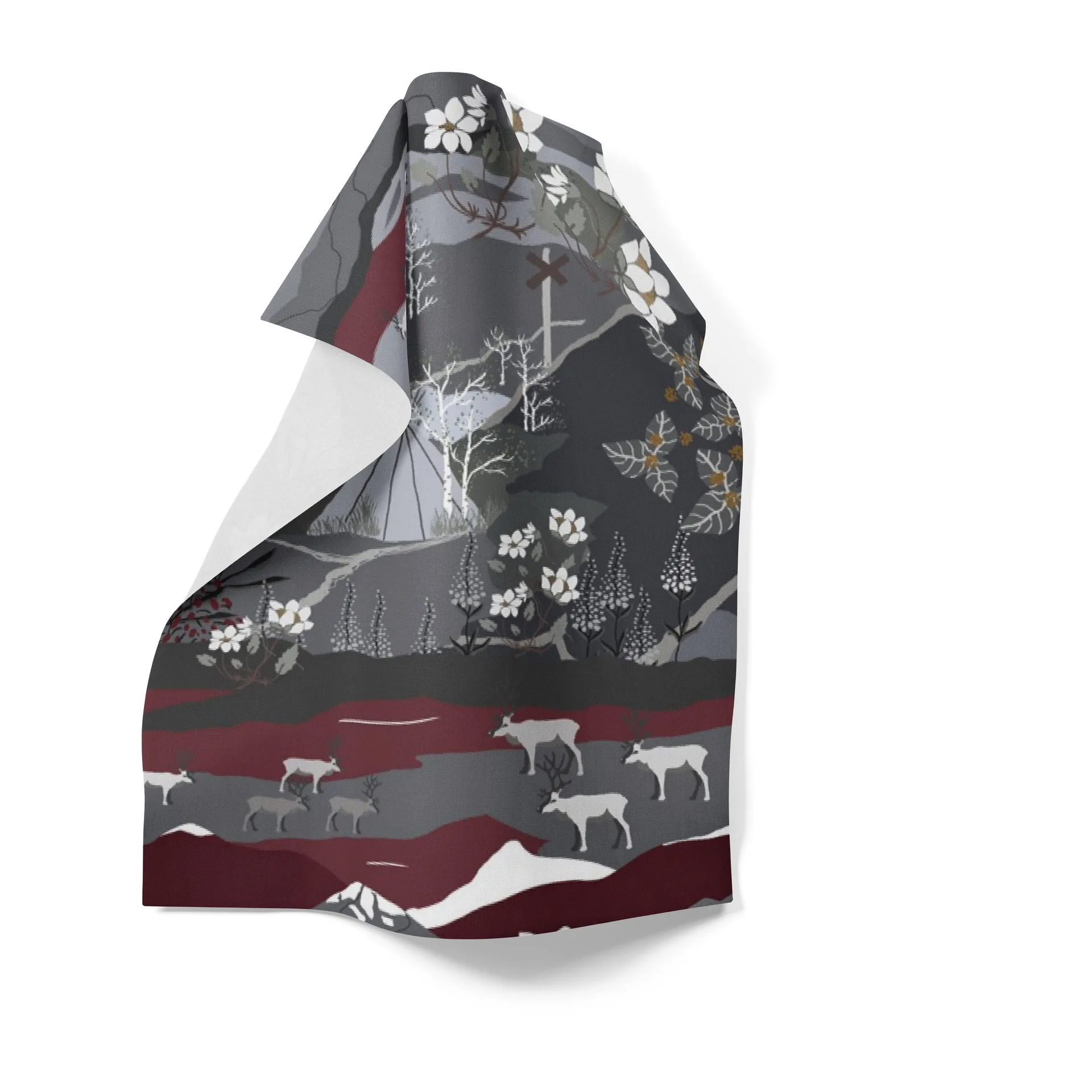 Fjällvandring kitchen towel 46x70 cm, grey-burgundy Arvidssons Textil