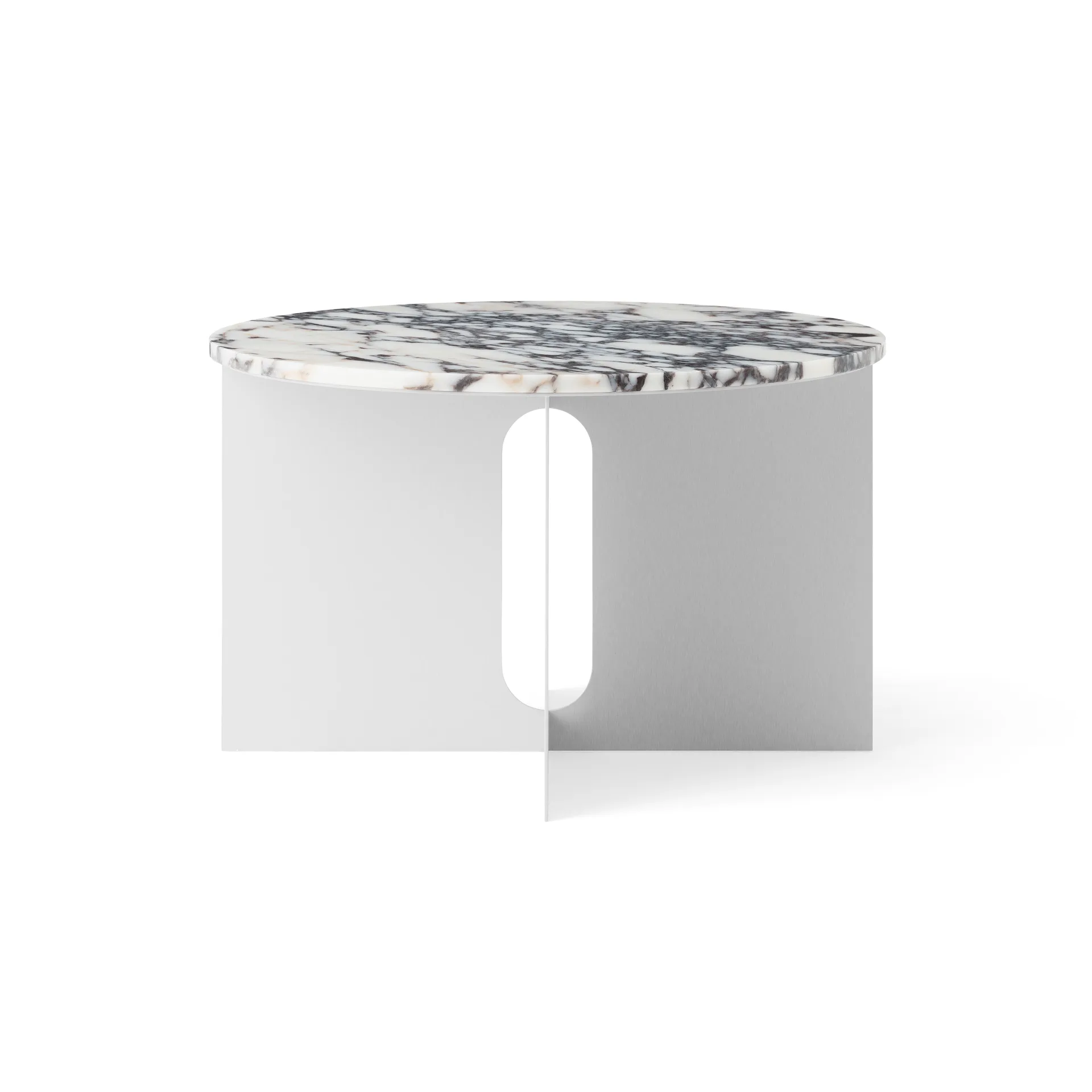 Androgyne side table, Calacatta Viola marble-brushed steel, Ø65 cm Audo Copenhagen