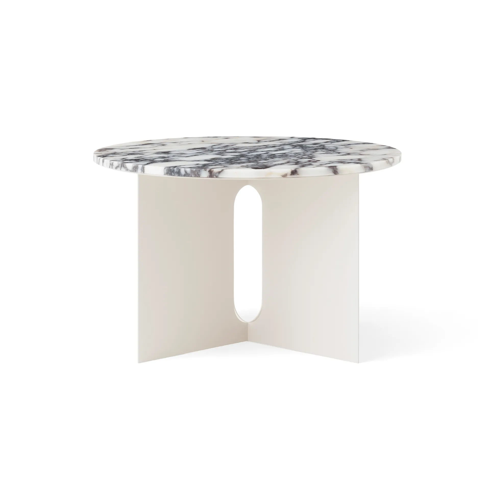 Androgyne side table, Calacatta Viola marble-ivory steel, Ø65 cm Audo Copenhagen