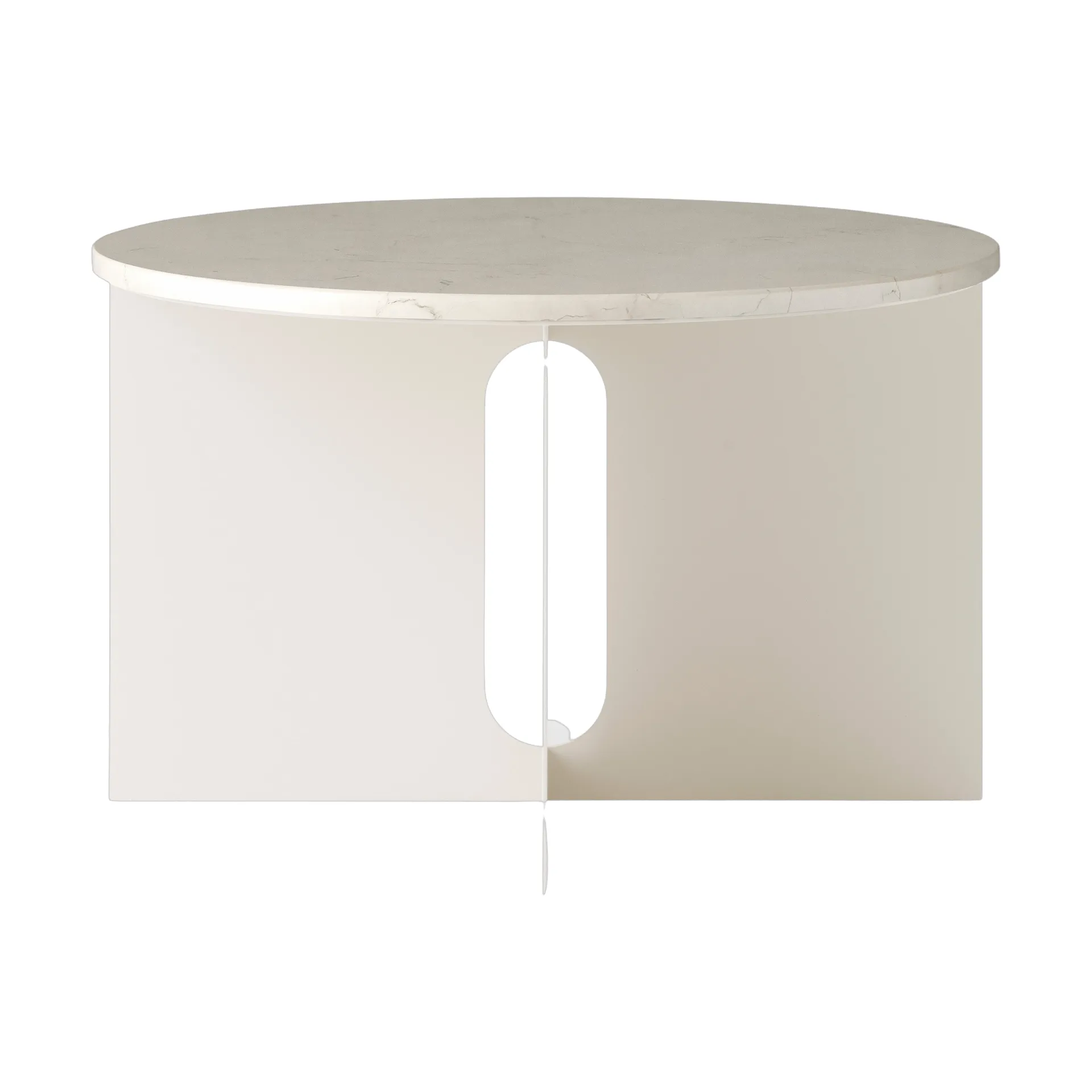 Androgyne side table, Crystal Rose marble-ivory steel, Ø65 cm Audo Copenhagen