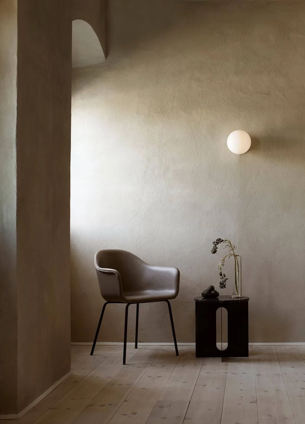 Androgyne side table, Emperador marble-brushed steel, Ø42 cm Audo Copenhagen