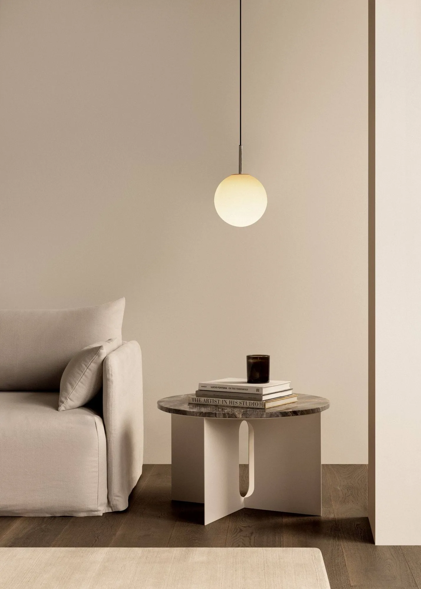 Androgyne side table, Grey Galaxy marble-black steel, Ø65 cm Audo Copenhagen