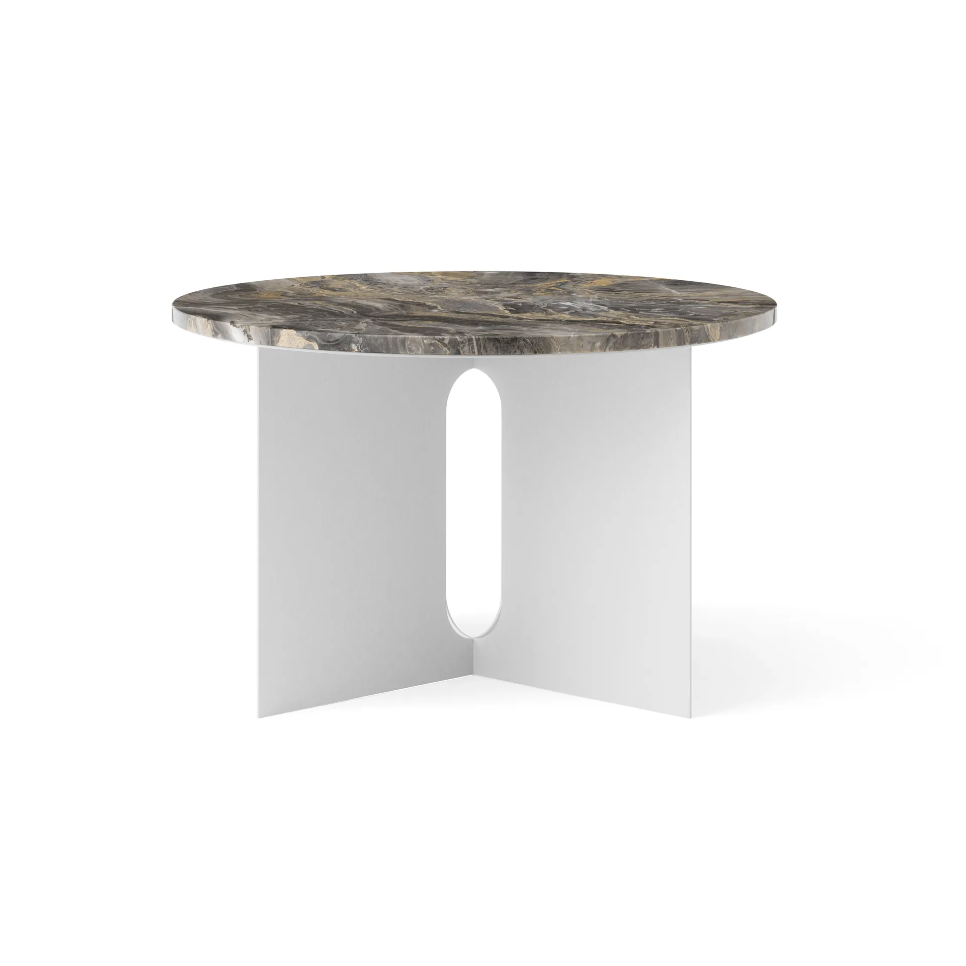Androgyne side table, Grey Galaxy marble-brushed steel, Ø65 cm Audo Copenhagen