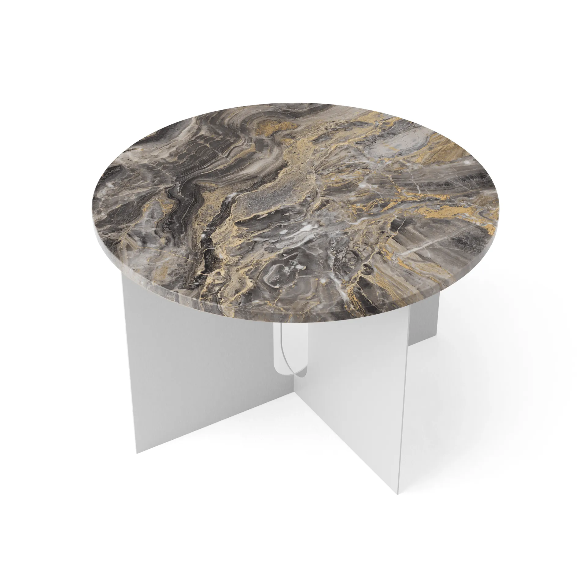 Androgyne side table, Grey Galaxy marble-brushed steel, Ø65 cm Audo Copenhagen
