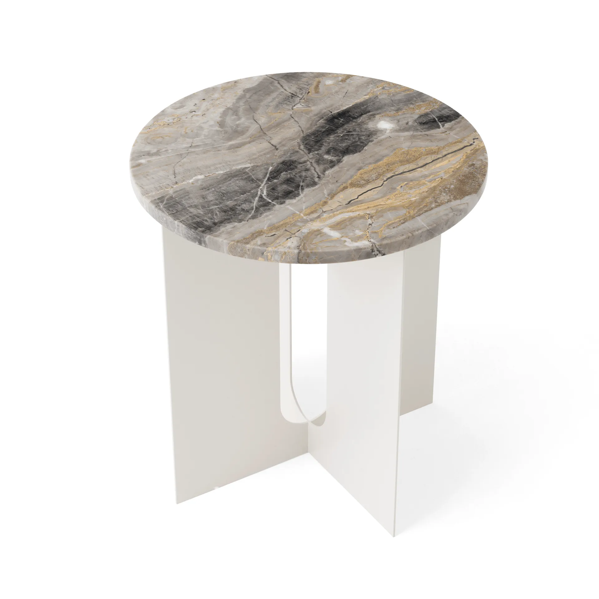 Androgyne side table, Grey Galaxy marble-ivory steel, Ø42 cm Audo Copenhagen