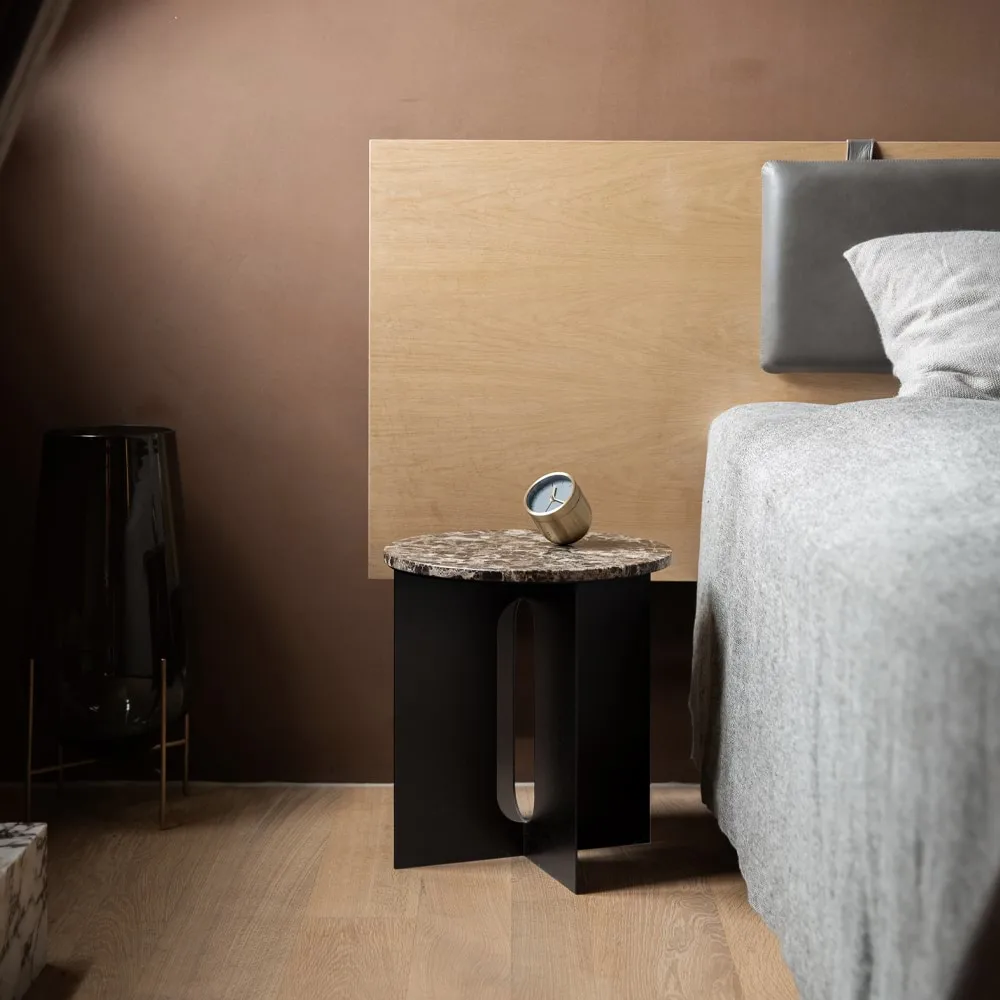 Androgyne side table, Marble black, ø42 cm, black steel stand Audo Copenhagen