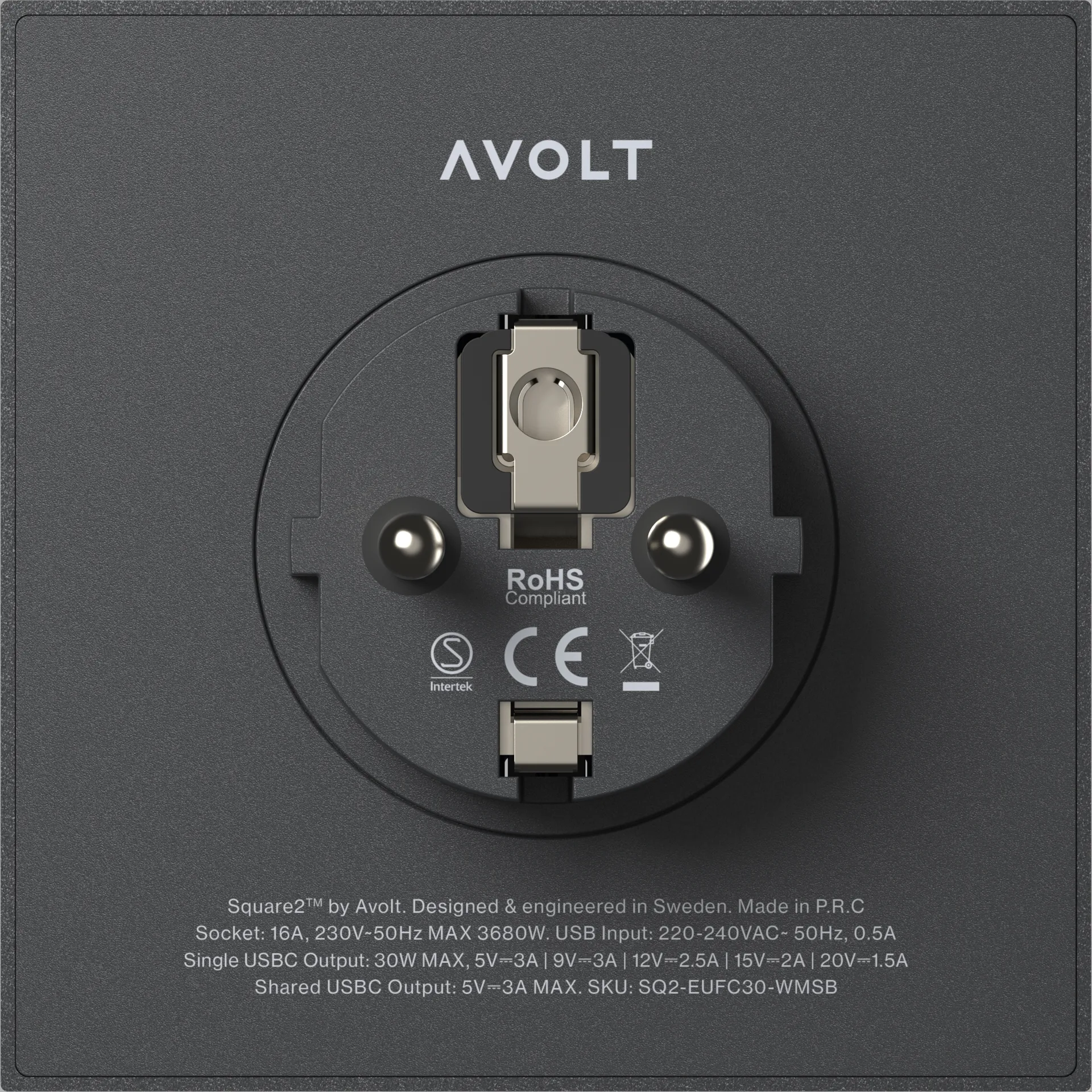 Square 2 outlet, Stockholm Black Avolt