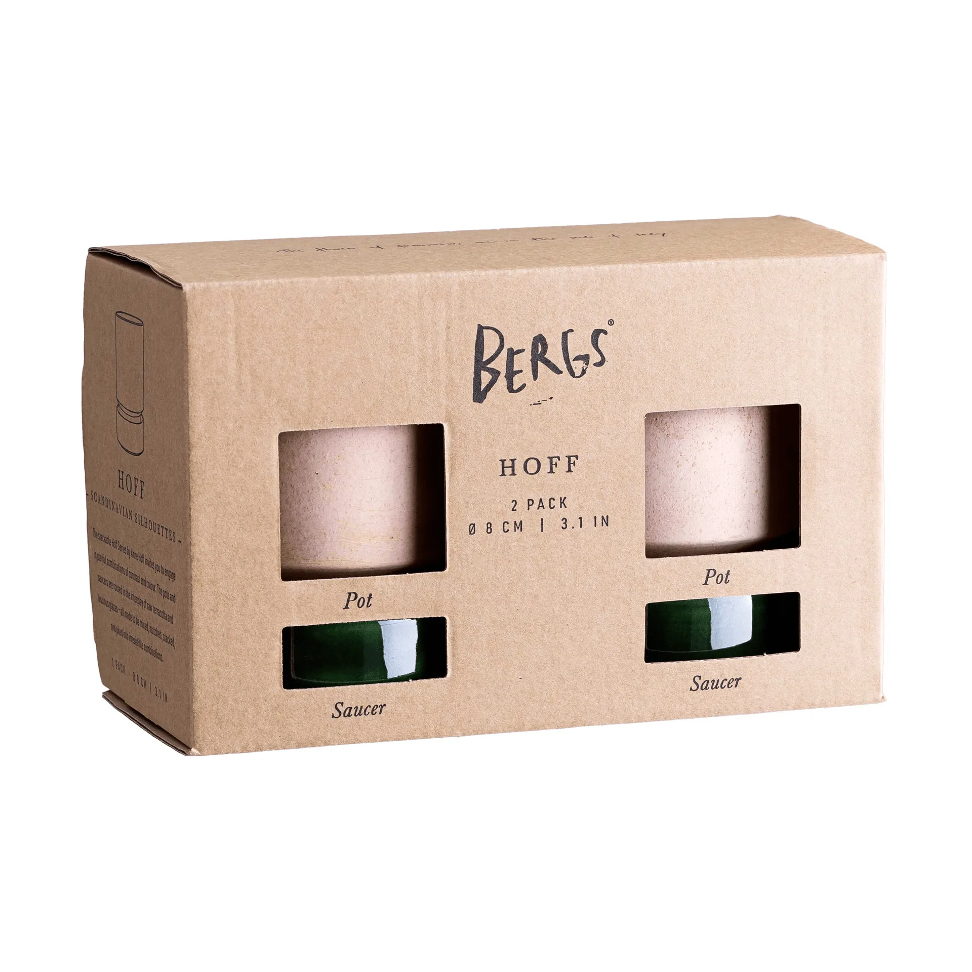 Hoff pot 2-pack, Ø8 cm, Raw Pink-Emerald Green Bergs Potter