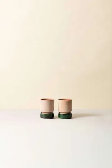 Hoff pot 2-pack - Ø8 cm, Raw Pink-Emerald Green - Bergs Potter