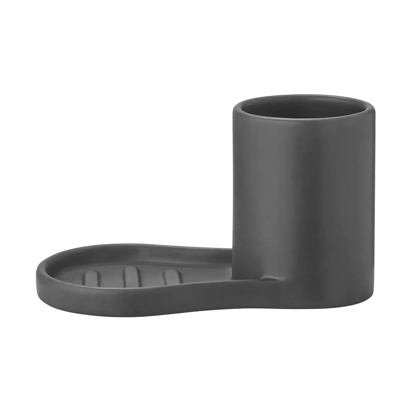 Piro dish brush and soap holder, Black blomus