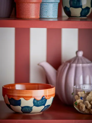 Check bowl 4-pack Ø14 cm - Blue - Bloomingville
