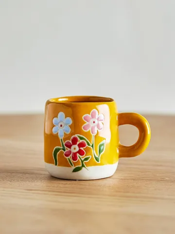 Millie cup 110 ml - Yellow, flowers - Bloomingville