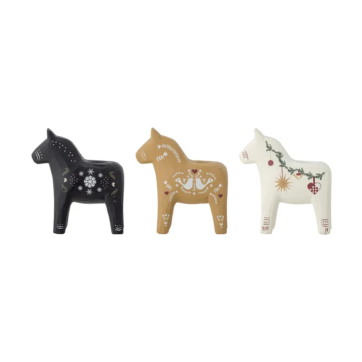 Number candle holder - Black-brown-white, 3 pieces, 10 cm - Bloomingville
