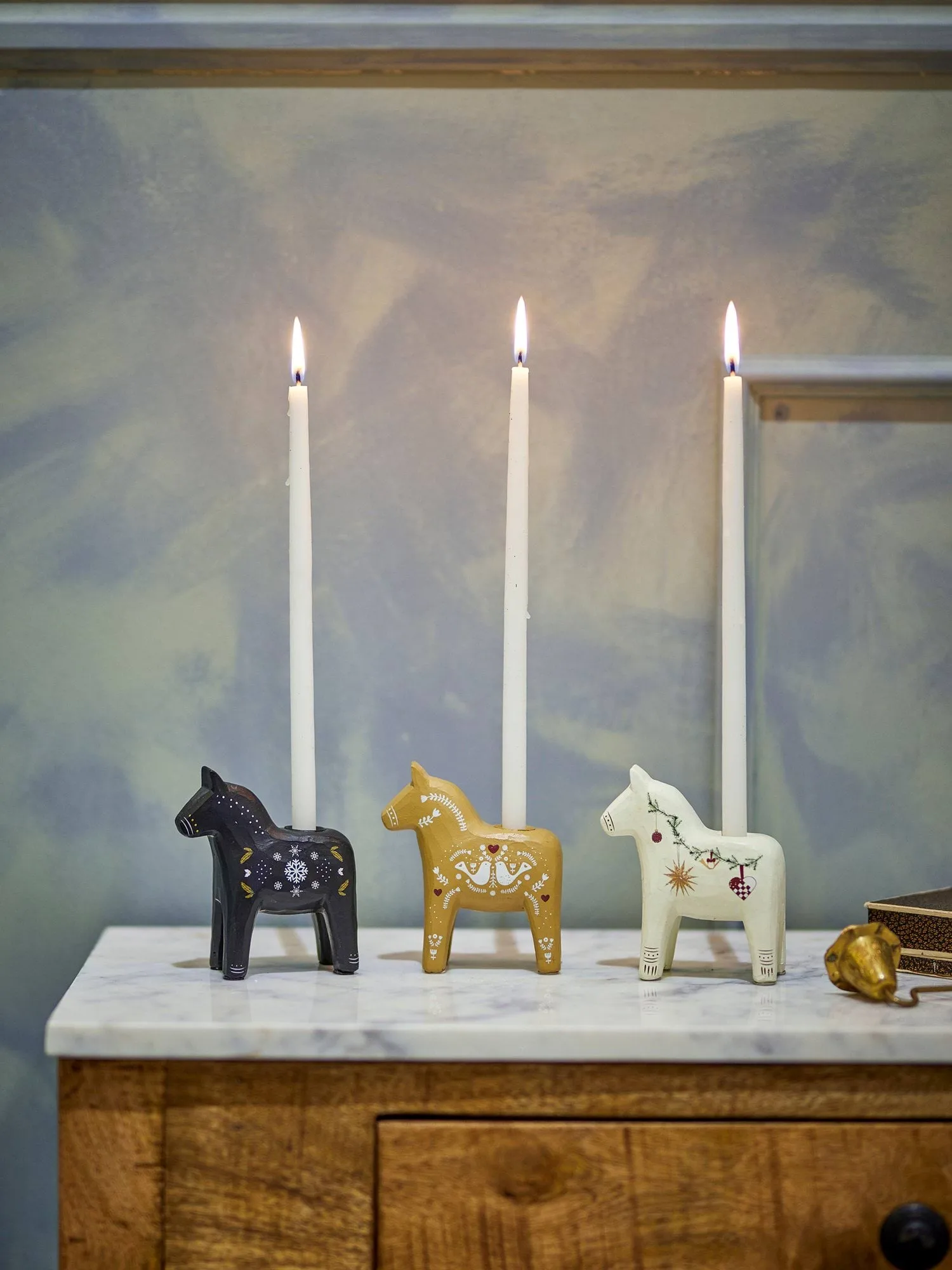 Number candle holder, Black-brown-white, 3 pieces, 10 cm Bloomingville