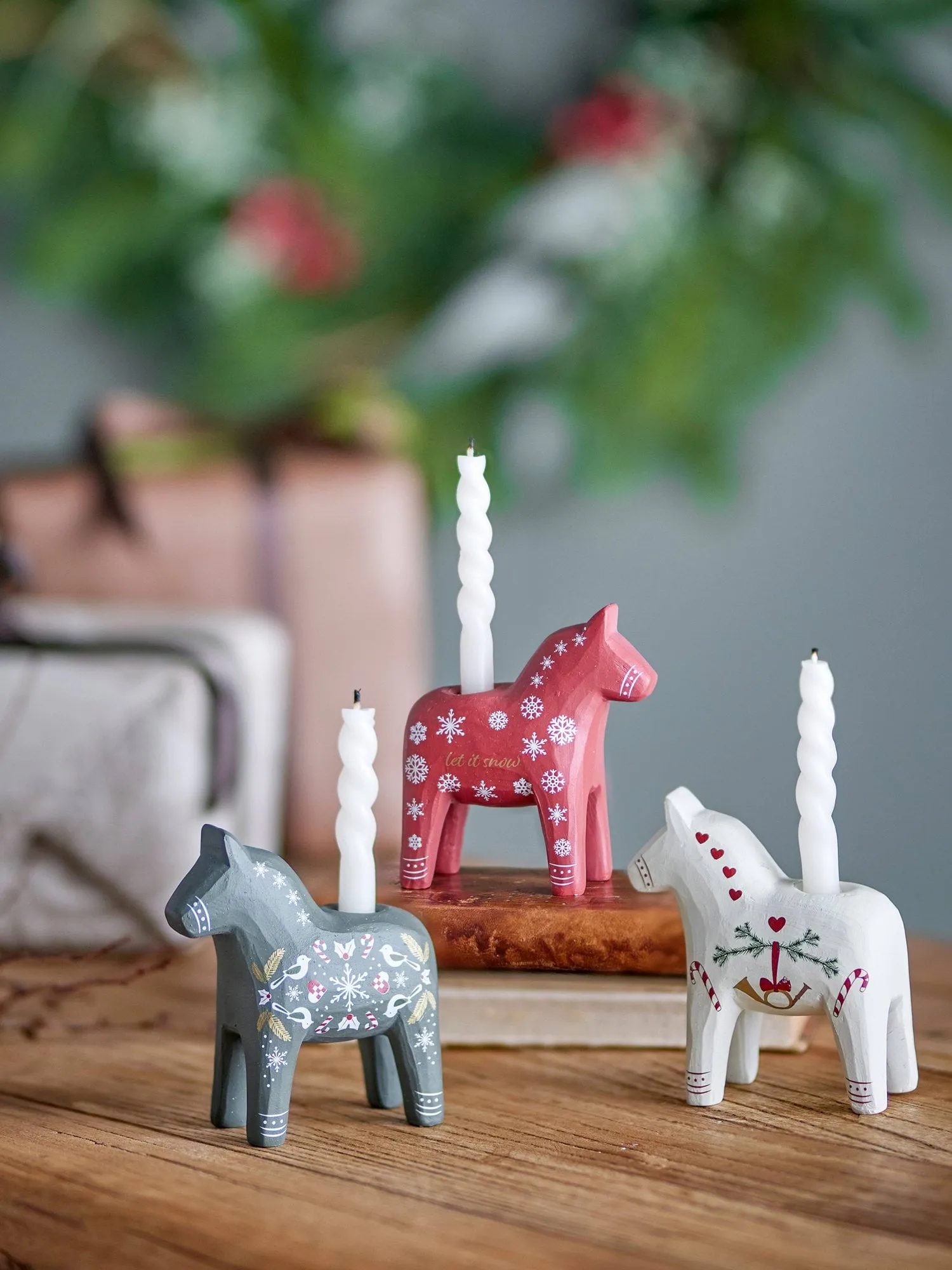 Number candle holder, White-red-green, 3 pieces, 10 cm Bloomingville