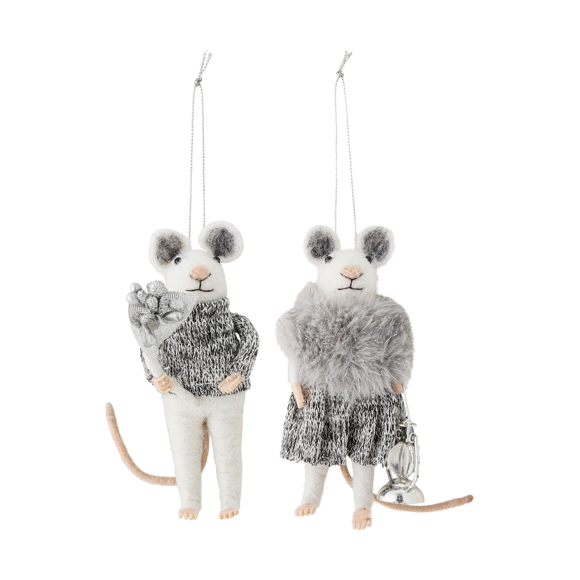 Peo Christmas ornament mouse 2 pieces, White-grey Bloomingville