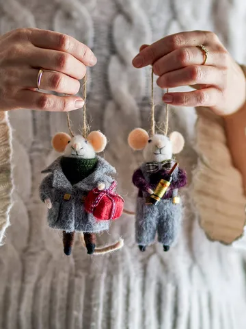 Peo Christmas tree decorations wool 2 pieces - Grey-black, 11 cm - Bloomingville