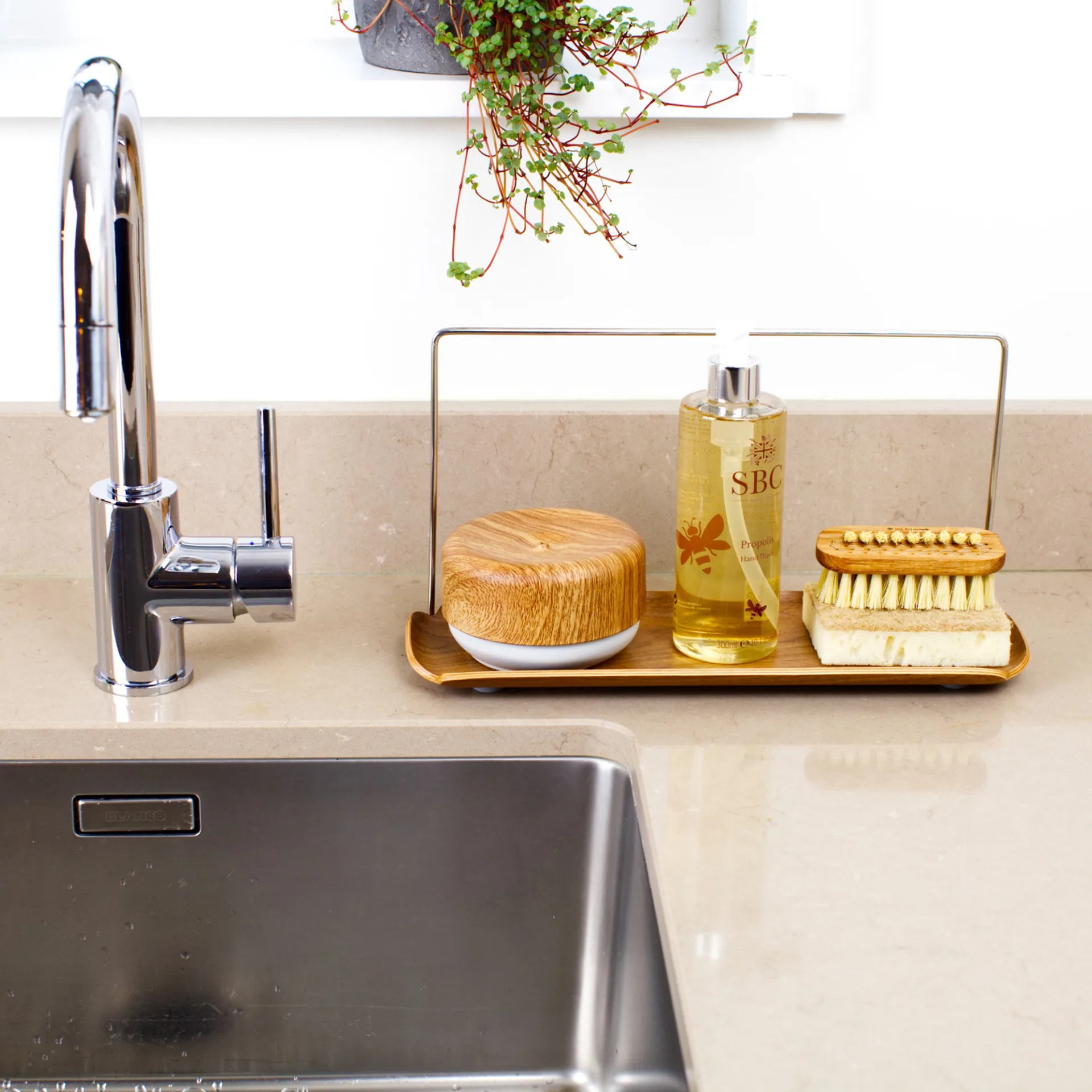 LEAF dish rack with dishcloth holder, Walnut-stainless steel Bosign