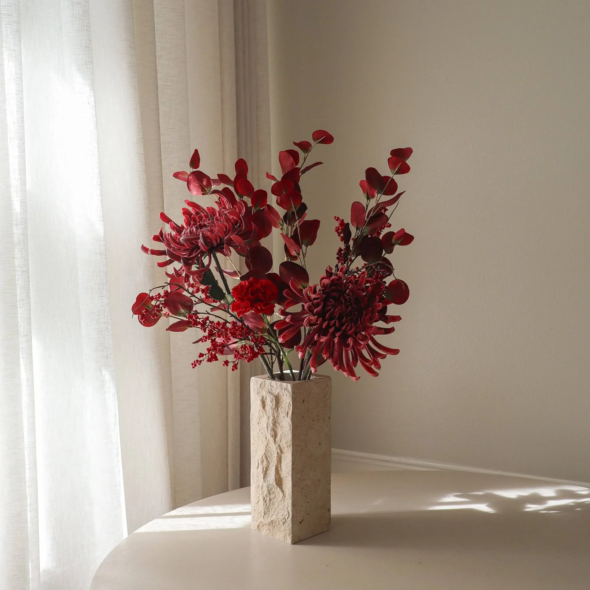 Berry drama artificial bouquet, Spider chrysanthemum, carnation, eucalyptus, 84 cm Botané