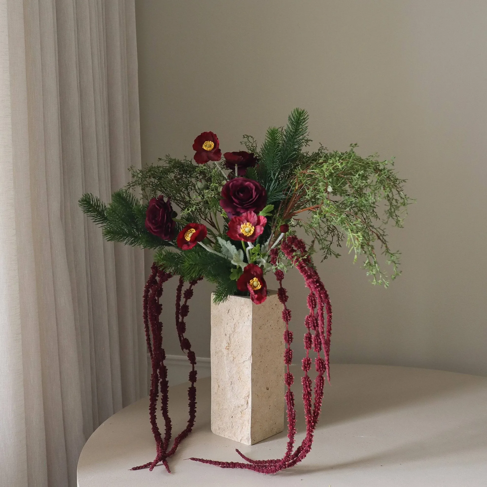 Burnt bloom artificial bouquet, Ranunculus, poppies, alliums, amaranth, 90 cm Botané