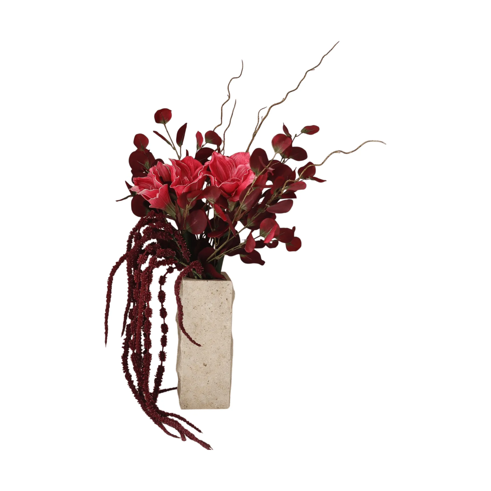 Deep bloom artificial bouquet, Amaryllis, eucalyptus, amaranth, branches, 120 cm Botané