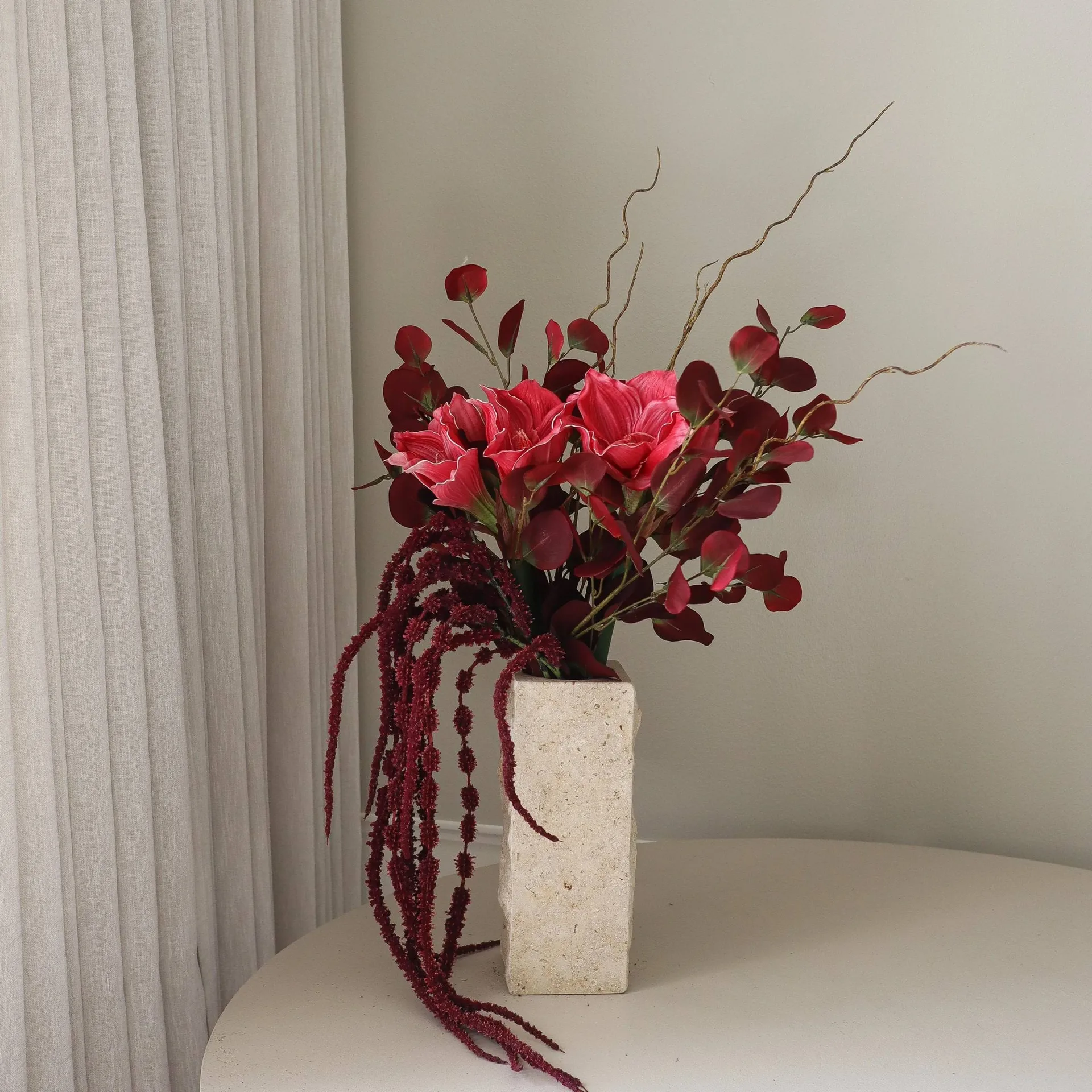 Deep bloom artificial bouquet, Amaryllis, eucalyptus, amaranth, branches, 120 cm Botané