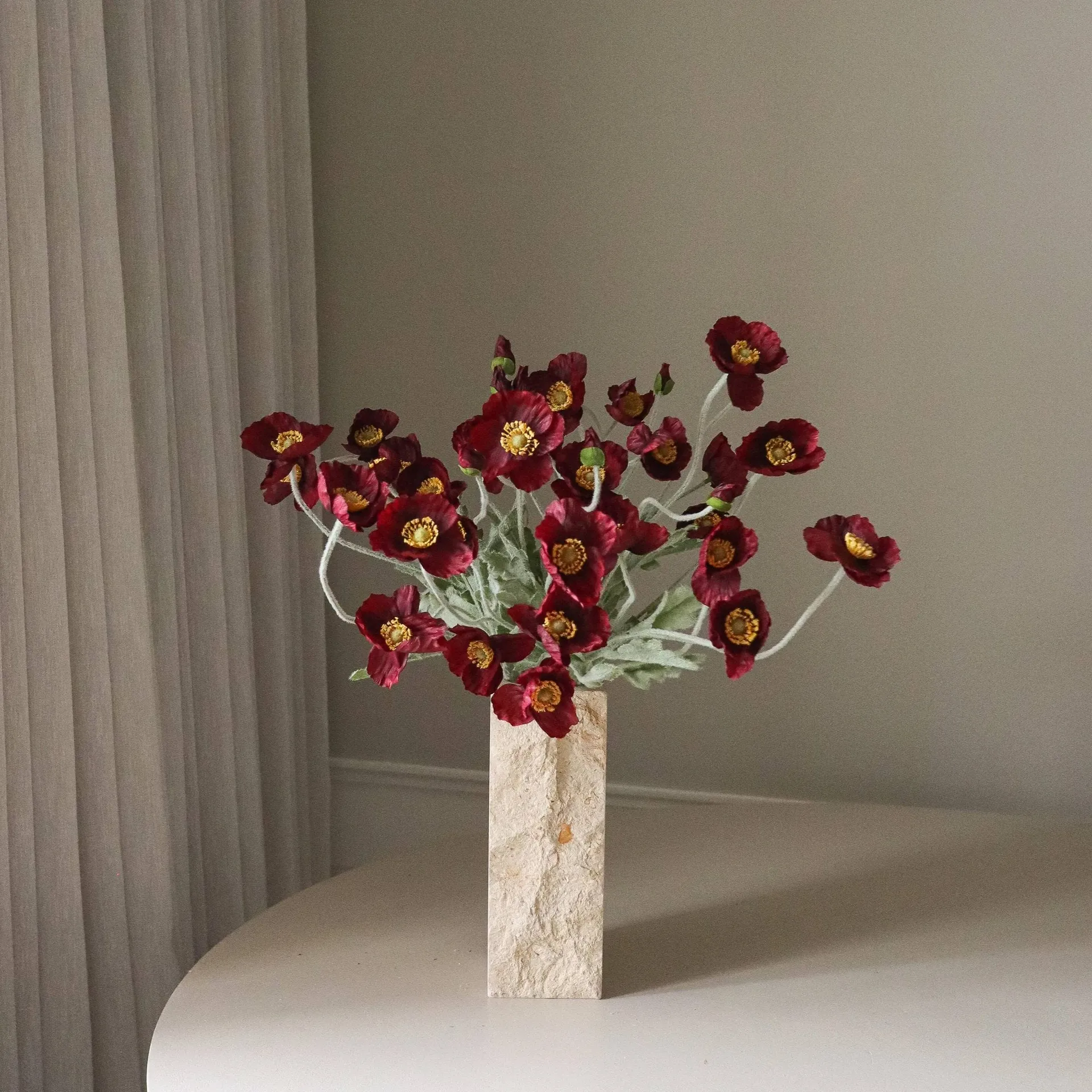 Poppy artificial bouquet, Burgundy, 56 cm, 10 pcs Botané