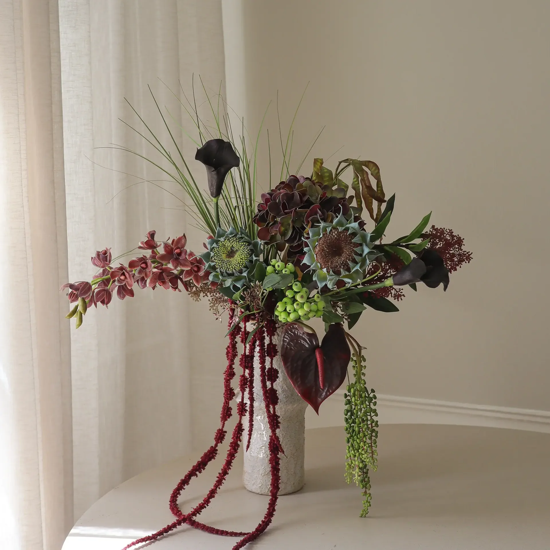 Woodland Nocturne artificial bouquet, Calla-anthurium-hydrangea-autumn sunflower, 112 cm, 14 pcs Botané