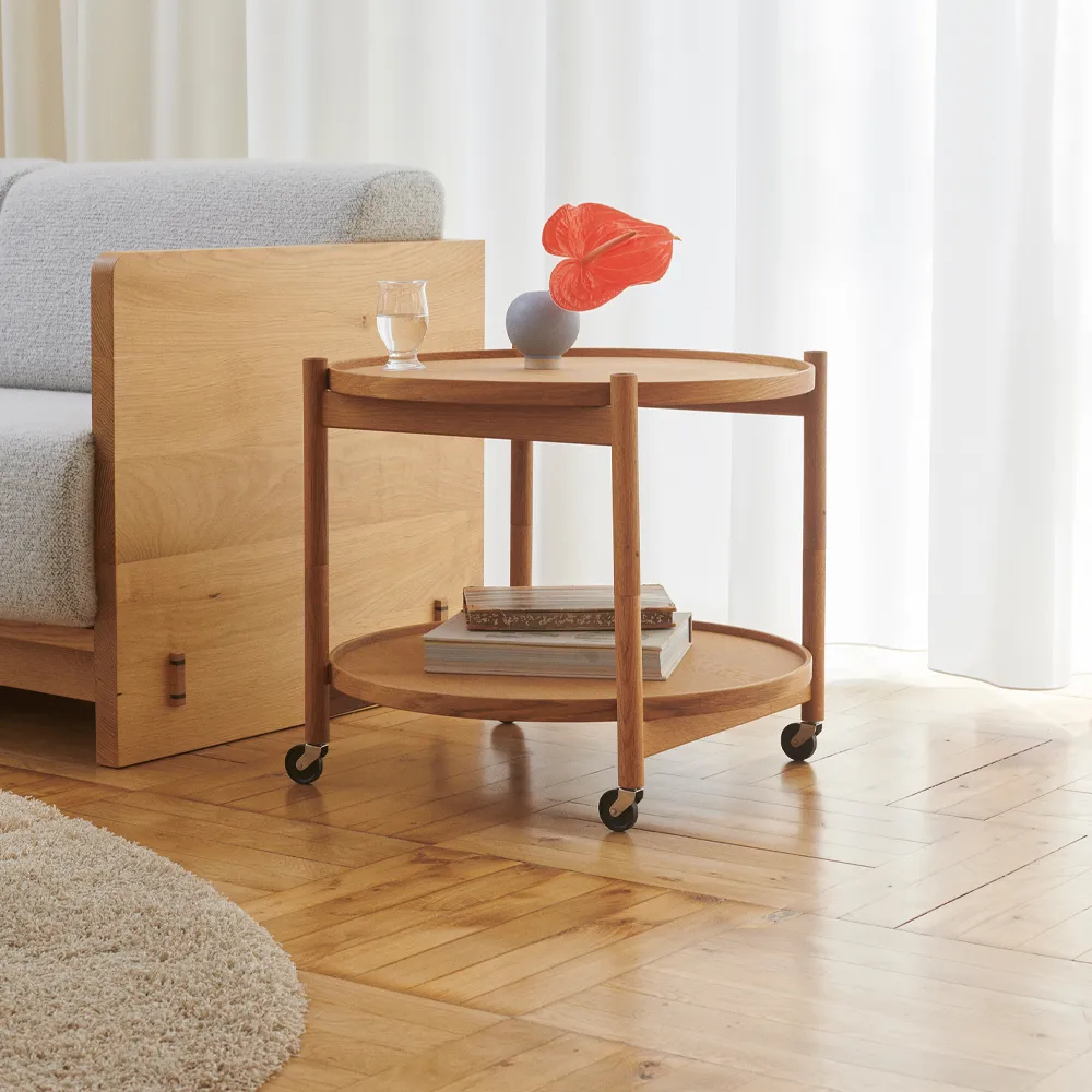 Bølling Tray Table model 60, Stone, oiled oak stand Brdr. Krüger