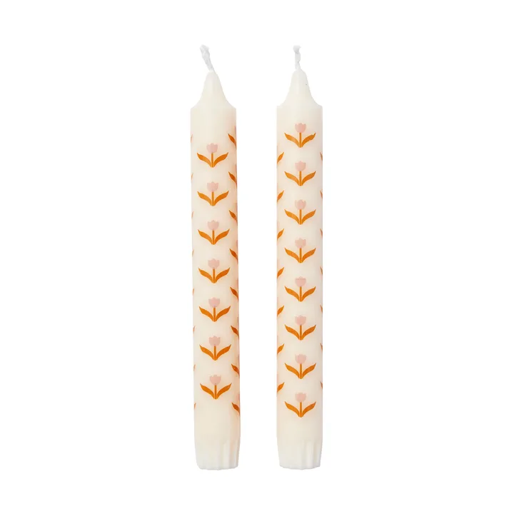 Tulip taper candles 2-pack - White-soft pink - Broste Copenhagen