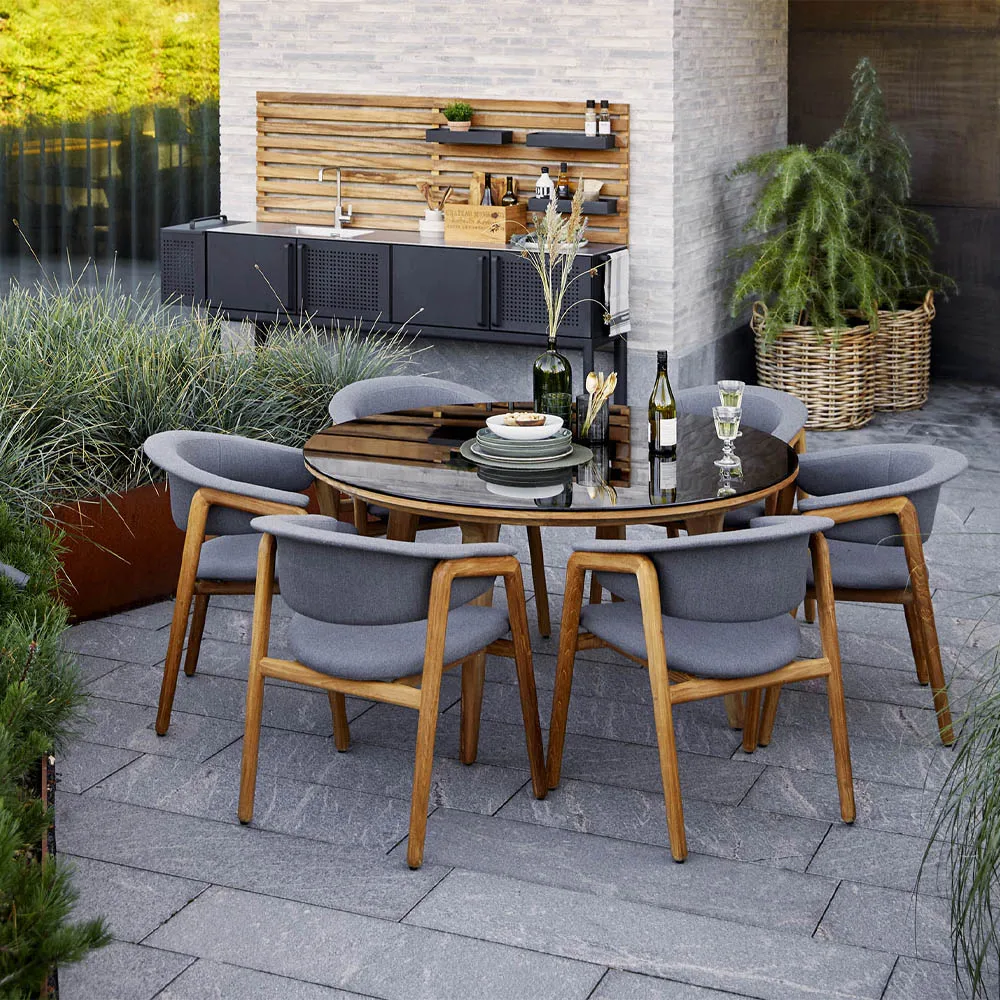 Aspect dining table round, Fossil black-teak Cane-line