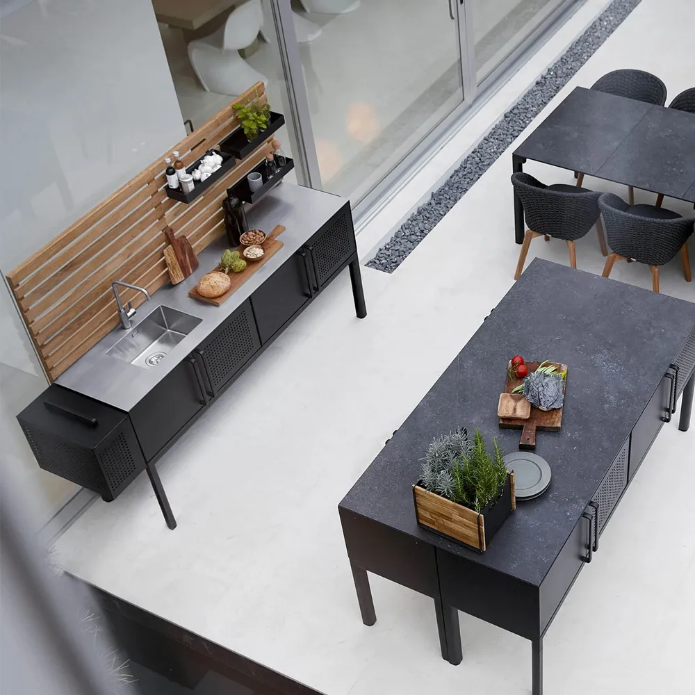 Drop outdoor kitchen, Lava grey, incl. sink and faucet & teak wall Cane-line
