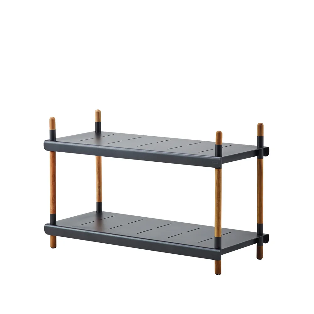 Frame shelving system, Lava grey, low, teak Cane-line