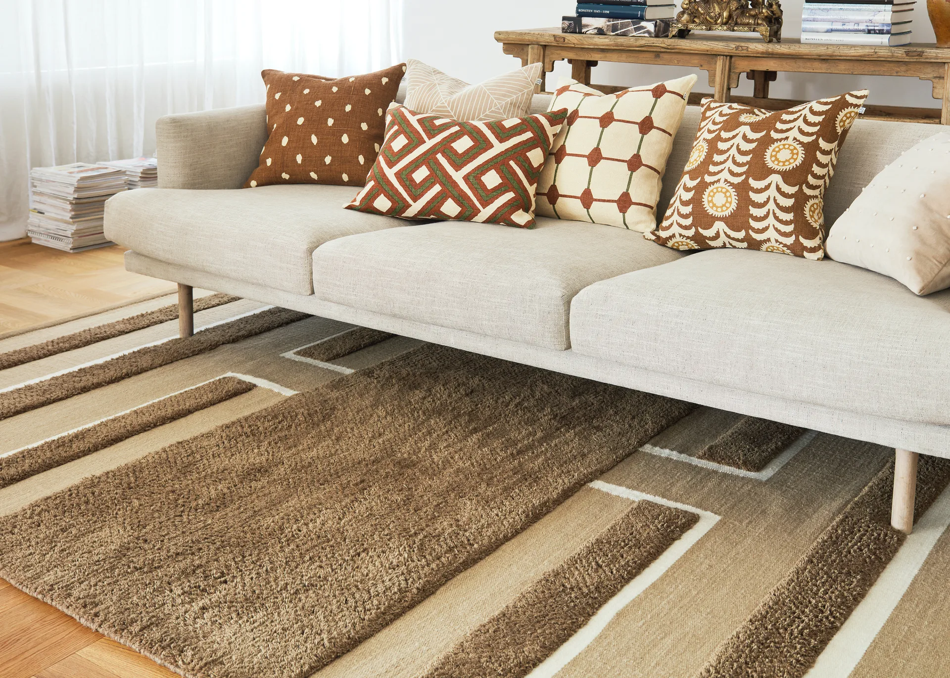 Alok cushion cover 50x50 cm, Taupe-spicy yellow Chhatwal & Jonsson