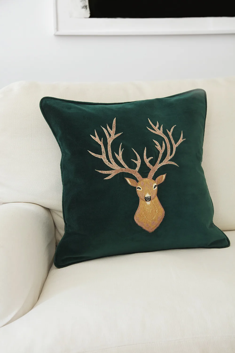 Embroidered Reindeer cushion cover 50x50 cm, Green Chhatwal & Jonsson