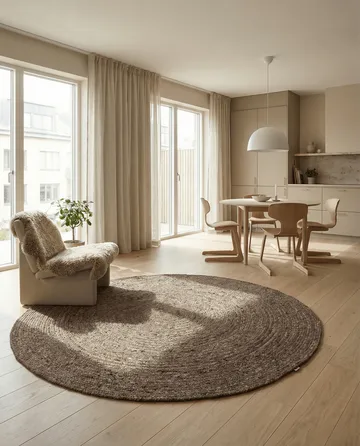 Merino wool rug round Ø240 cm - Brown - Classic Collection