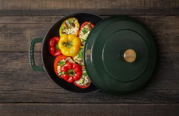 Combekk Enameled cast iron sauté pan Ø28 cm - Holly Green-gold knob - Combekk