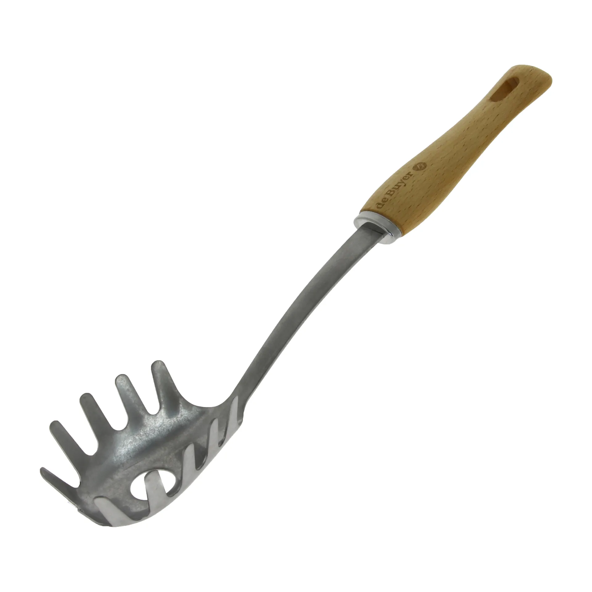 De Buyer B Bois spaghetti spoon with wooden handle, Stainless steel De Buyer