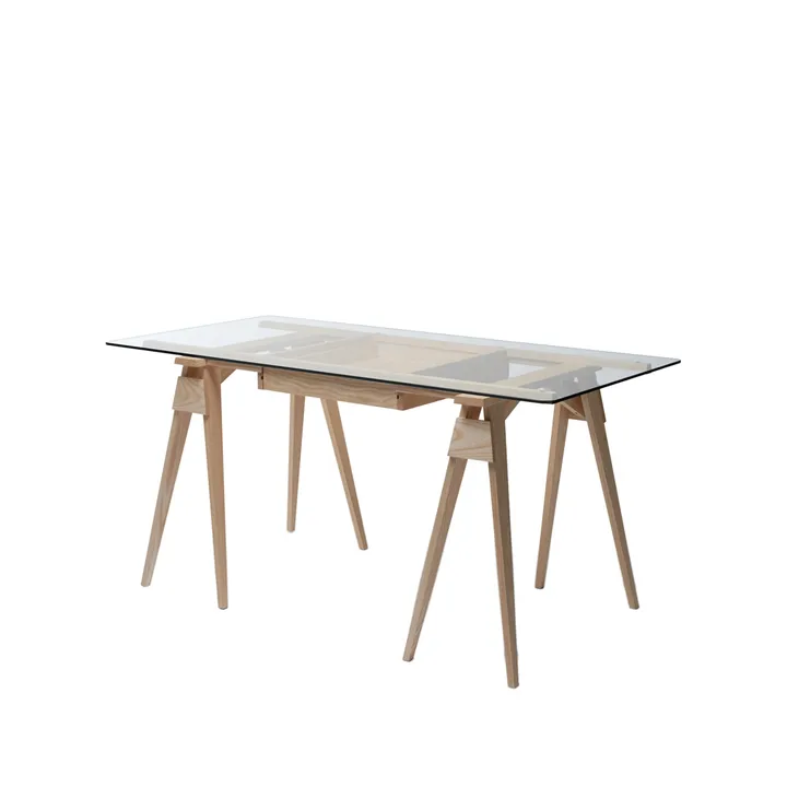 Arco desk - Oak clear lacquer incl. box, glass tabletop - Design House Stockholm