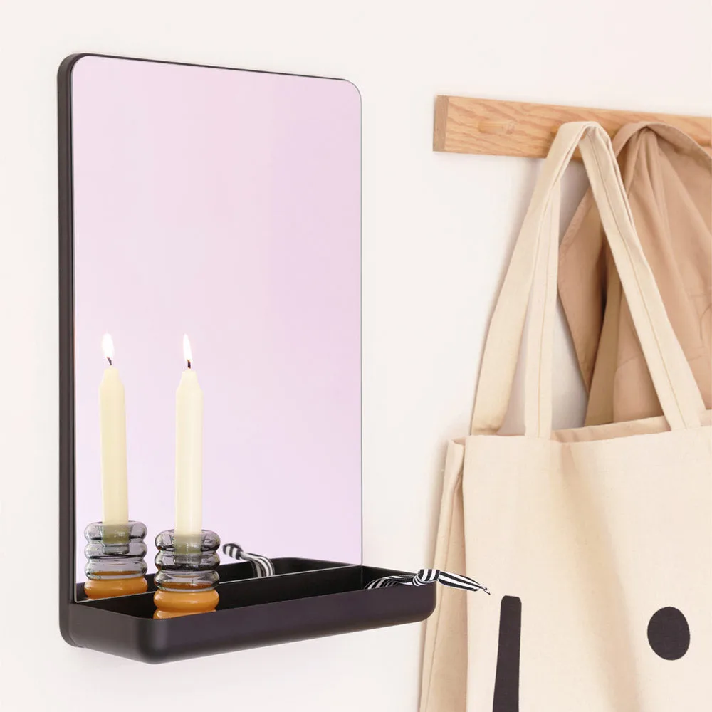 Design Letters Wall-mounted mirror with shelf, Black Design Letters