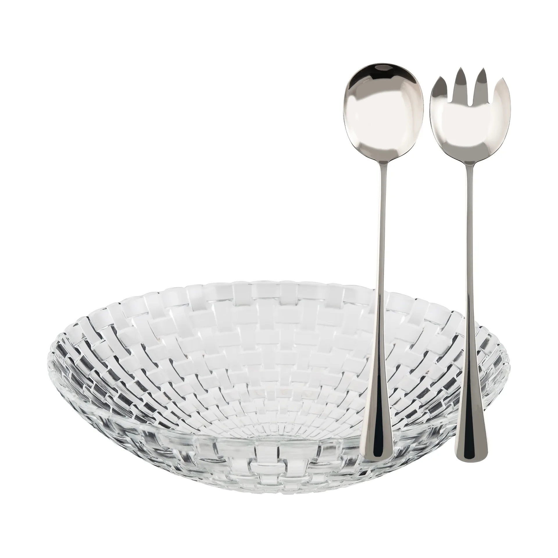 Glitter salad bowl set, Glass-stainless steel, 3 pieces Dorre