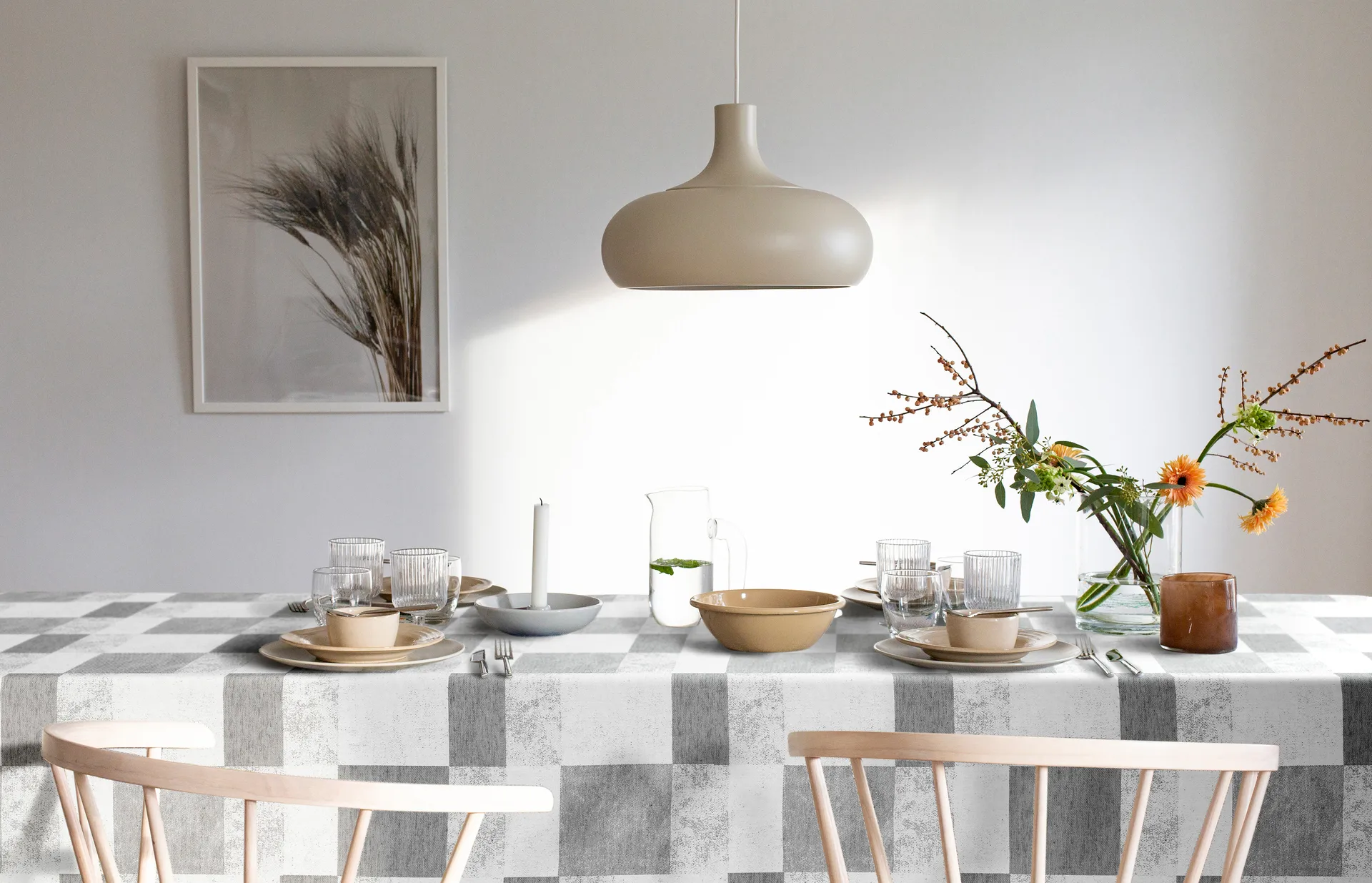 Block table cloth 150x350 cm, grey Ekelund Linneväveri
